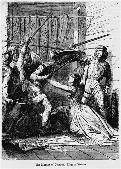 The Murder of Cenulph (Cynewulf), King of Wessex, Illustration from John Cassell's Illustrated History of England, Vol. I from the earliest period to the reign of Edward the Fourth, Cassell, Petter and Galpin, 1857