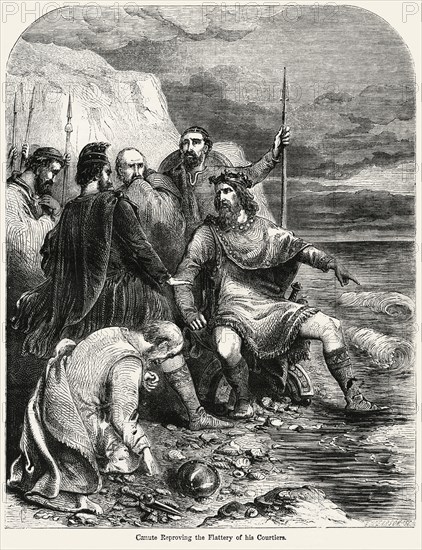 Canute Reproving the Flattery of his Courtiers, Illustration from John Cassell's Illustrated History of England, Vol. I from the earliest period to the reign of Edward the Fourth, Cassell, Petter and Galpin, 1857