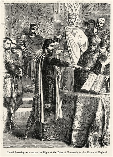 Harold Swearing to maintain the Right of the Duke of Normandy to the Throne of England, Illustration from John Cassell's Illustrated History of England, Vol. I from the earliest period to the reign of Edward the Fourth, Cassell, Petter and Galpin, 1857