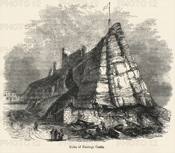 Ruins of Hastings Castle, Illustration from John Cassell's Illustrated History of England, Vol. I from the earliest period to the reign of Edward the Fourth, Cassell, Petter and Galpin, 1857
