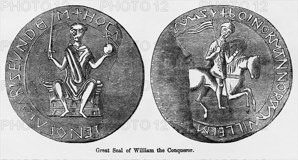 Great Seal of William the Conqueror, Illustration from John Cassell's Illustrated History of England, Vol. I from the earliest period to the reign of Edward the Fourth, Cassell, Petter and Galpin, 1857