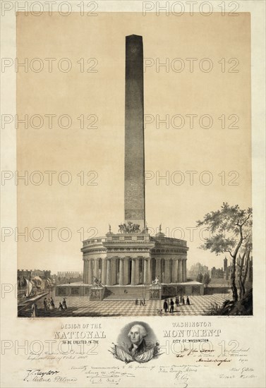 Design of the Washington National Monument to be Erected in the City of Washington, Robert Mills Architect, Lithograph by Charles Fenderich, 1846