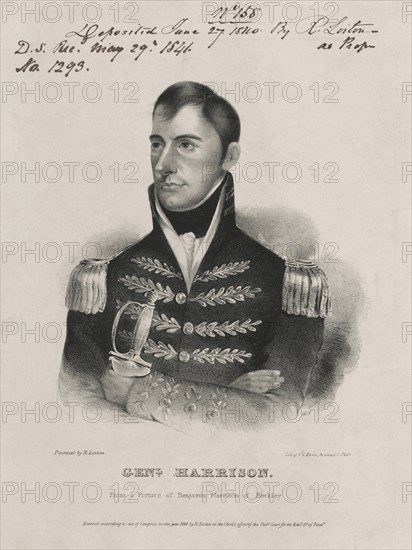 Genl. Harris, from a Picture of Benjamin Harrison of Berkley, Head and Shoulders Portrait of William H. Harrison, Lithograph , John T. Bowen, 1840