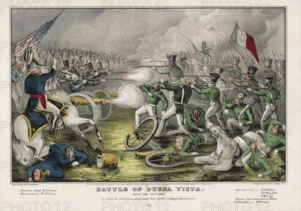 Battle of Buena Vista, Fought February 23, 1847 - in which the American Army under General Taylor were Completely Victorious, Lithograph, Nathaniel Currier, 1847