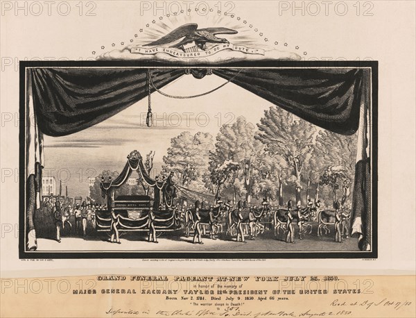 Grand Funeral Pageant at New York July 23, 1850, in honor of the Memory of Major General Zachary Taylor 12th President of the United States, Lithograph, George E. Keefe, 1850