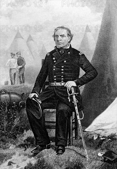 Major General Zachary Taylor, Seated Portrait in Uniform during Mexican-American War 1846-48, Engraving, C.M. Bell, 1870's