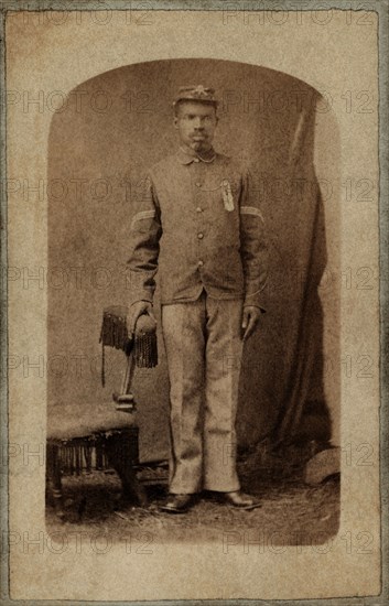 African-American Man, Possibly a Buffalo Soldier, Full-Length Portrait, Cantonment, Indian Territory, Mosser & Snell, 1860's