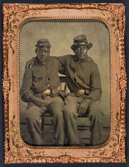 Two African American Union Soldiers, Seated Portrait with Arms around Each other's Shoulders, William A. Gladstone Collection of African American Photographs, 1860's