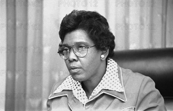 U.S. Congresswoman Barbara Jordan, Head and Shoulders Portrait Seated in Congressional Chamber, Washington DC, USA, Thomas O'Halloran, April 7, 1976