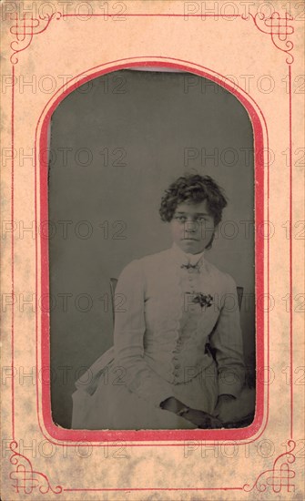 Clarissa Minnie Thompson Allen (1859-1941), African American Educator and Author, Half-Length Portrait, Tintype Photograph, 1870's