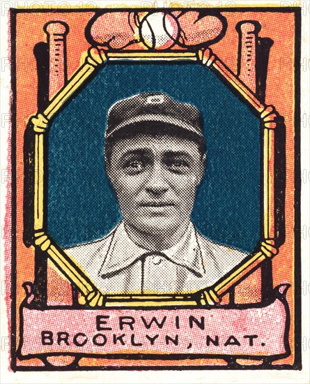 Tex Erwin, Brooklyn Dodgers, Baseball Card Portrait, Helmar Tobacco Company, 1911