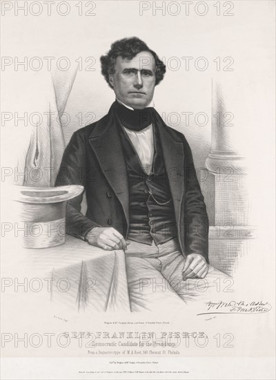 General Franklin Pierce, Democratic Candidate for the Presidency, Lithograph by Wagner & McGuigan from a Daguerreotype by MA. Root, 1852
