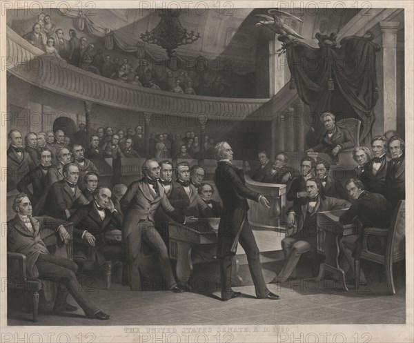 The United States Senate, A.D. 1850, Henry Clay Speaking about the Compromise of 1850 in the Old Senate Chamber, Drawn by P.F. Rothermel, engraved by R. Whitechurch, Published by John M. Butler and Alfred Long, 1855