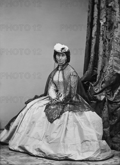 Miss Chapman, Seated Portrait of Woman in Long Dress with Sheer Cape and Veil, Photograph by Mathew Brady, Brady-Handy Collection, 1850's