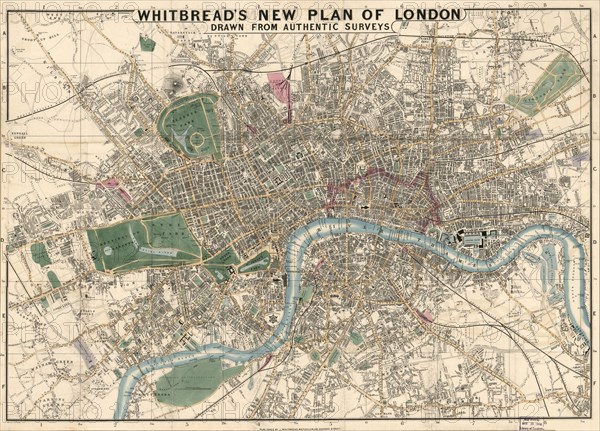 Whitbread's New Plan of London, Drawn from Authentic Surveys, Published by J. Whitbread, 1853