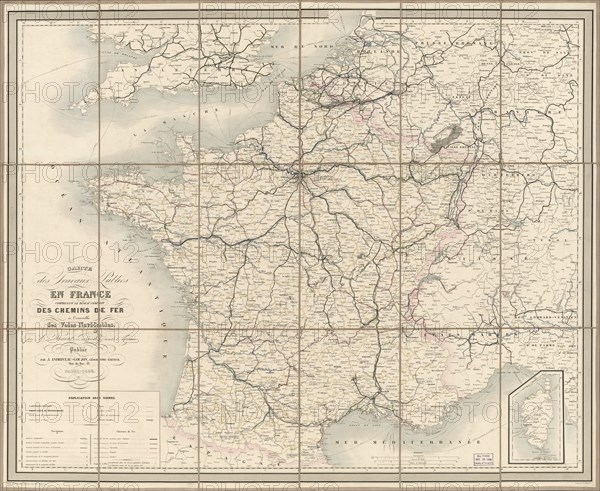 Map of public works in France including the complete network of railways in all the waterways, Published by J. Andriveau-Goujon, 1856