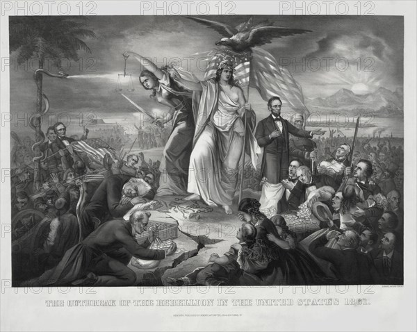 The Outbreak of the Rebellion of the United States 1861, Lithograph, Published by Kimmel & Forster, 1865