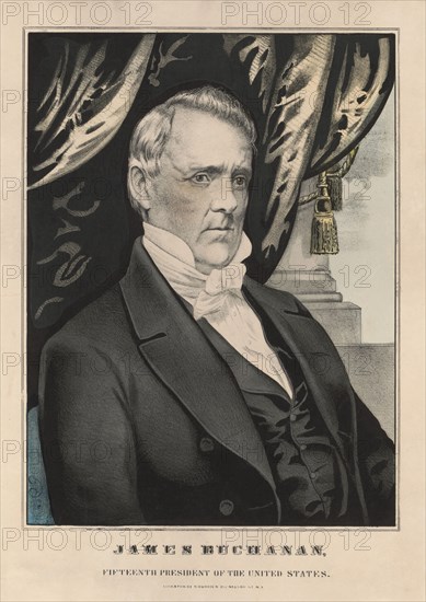 James Buchanan, Fifteenth President of the United States, Head and Shoulders Portrait, Lithograph  & Published by Nathaniel Currier, 1857