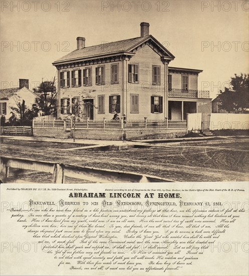 Abraham Lincoln standing with his sons Willie and Tad in front of their Home, Springfield, Illinois, USA, Photograph by John Adams Whipple, February 12, 1861