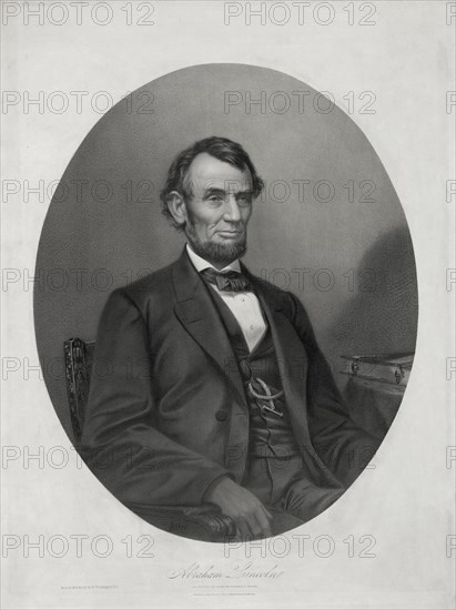 Half-Length Seated Portrait of Abraham Lincoln, Lithograph by Joseph E. Baker from a Photograph by  M.B. Brady & Co., Printed and Published by Bufford's Print Publishing House, Boston, Massachusetts, 1865