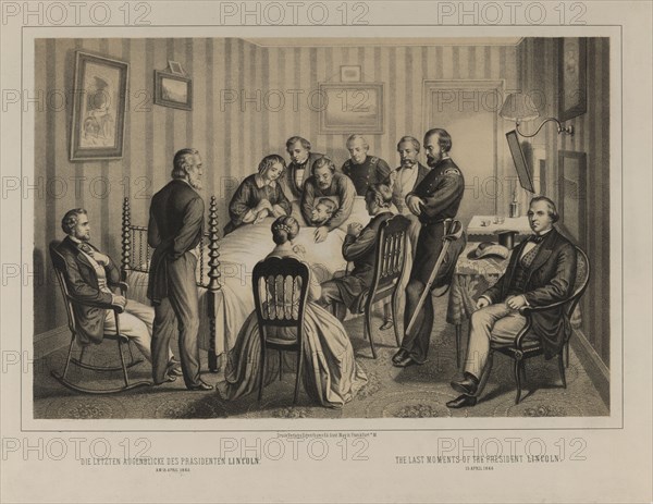 The Last Moments of the President Lincoln, 15 April 1865, Printed and Published by Ed.Gust. May, Frankfurt