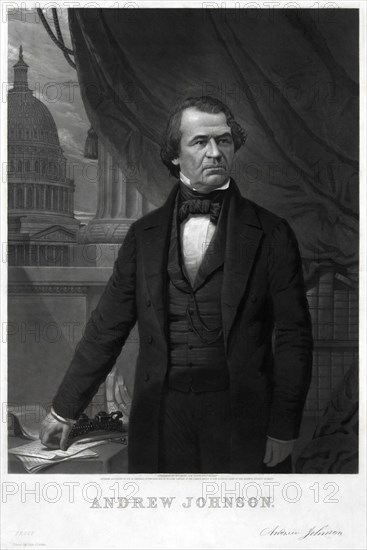 Andrew Johnson (1808-75), 17th President of the United States, Half-Length Standing Portrait, Engraving by William Sartain, Published by William Smith, Philadelphia, 1865