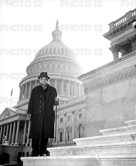 William Andrew Johnson, Former Slave to Former President Andrew Johnson, who was presented with a Silver Handled Cane by President Roosevelt, Portrait on Steps of U.S. Capitol during visit to Washington DC. USA, Harris & Ewing, 1937