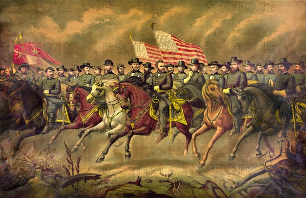 Ulysses S. Grant and his Generals on Horseback, Lithograph by E. Boell
