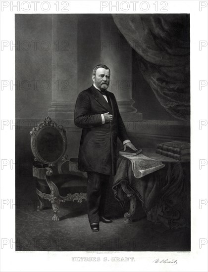 Ulysses S. Grant (1822-85), 18th President of the United States 1869-77,  General of Union Army during American Civil War, Full-Length Portrait, Engraved and Published by J.C. Buttre, 1865