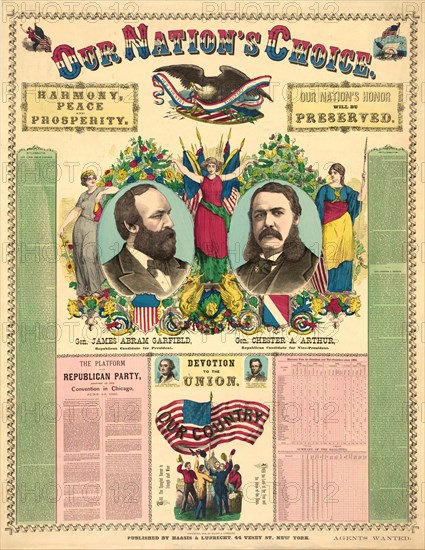 Our Nation's Choice--General James Abram Garfield, Republican Candidate for President, General Chester A. Arthur, Republican Candidate for Vice-President, Campaign Poster, Haasis & Lubrecht Publishers, 1880