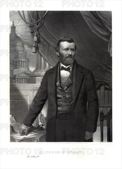 Ulysses S. Grant (1822-85), 18th President of the United States 1869-77, General of Union Army during American Civil War, Half-length Portrait, Engraving by William Sartain, 1866
