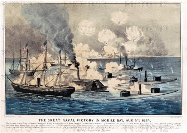 The Great Naval Victory in Mobile Bay, Aug 5th, 1864, Lithograph, Currier & Ives