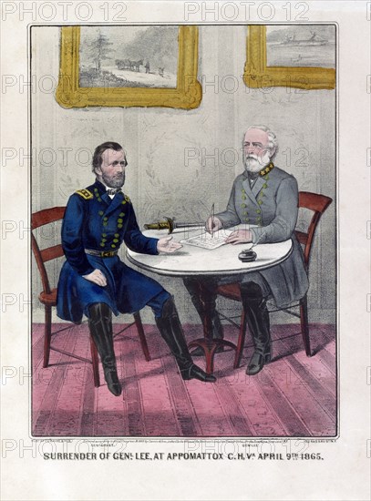 Surrender of General Lee at Appomattox Court House, Virginia, April 9, 1865, Lithograph, Currier & Ives, 1865