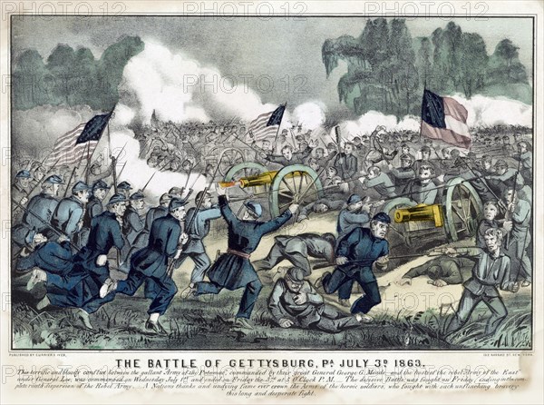 The Battle of Gettysburg, PA, July 3rd, 1863,  Lithograph, Currier & Ives, 1863