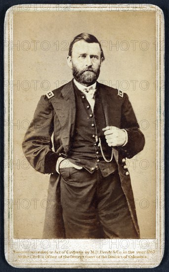 Ulysses S. Grant (1822-85), General of Union Army during American Civil War, 18th President of the United States 1869-77, Three-Quarter Length Portrait, Photograph, Mathew B. Brady, Carte de visite, 1865