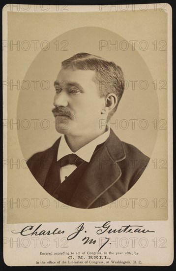 Charles J. Guiteau, Assassin of U.S. President James A. Garfield, Head and Shoulders Portrait taken in Jail, Washington DC, USA, Photograph by Charles Milton Bell, February 6, 1882