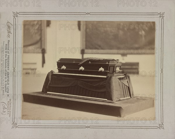 Remains of President Garfield lying in State in the Rotunda of the U.S. Capitol, Washington, DC, USA, Photograph by Charles Milton Bell, 1881