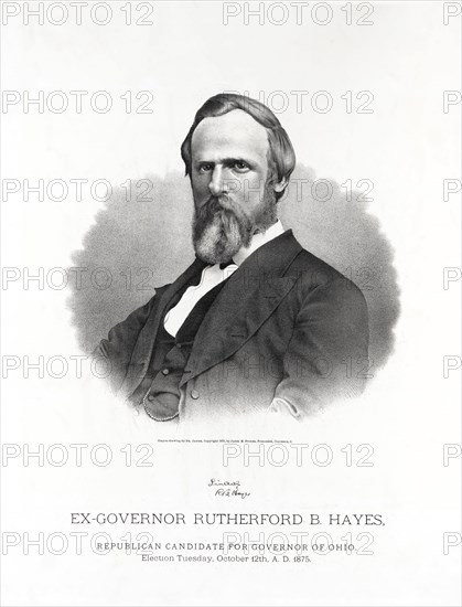 Ex-Governor Rutherford B. Hayes, Republican Candidate for Governor of Ohio, Election Tuesday, October 12th, A.D. 1875, Crayon-drawing by Dr. Jasper, Published by Jacob H. Studer, Columbus, OH, 1875
