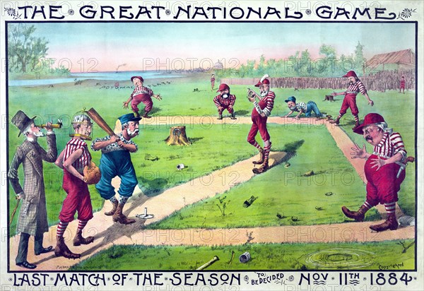 "The Great National Game - Last Match of the Season to be Decided Nov. 11th 1884", Sandlot Baseball Game Featuring Presidential Hopefuls,  Lithograph, Macbrair & Sons, Cincinnati, Ohio, 1884