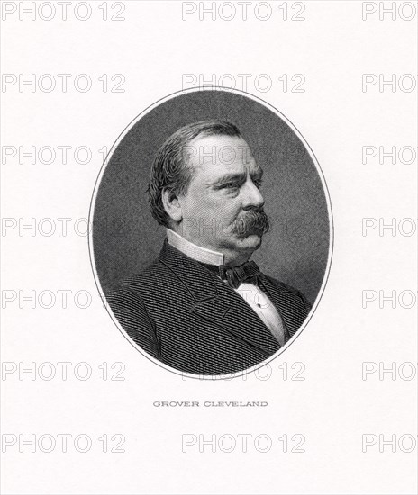 Grover Cleveland (1837-1908), 22nd and 24th President of the United States 1885–89 and 1893–97, Head and Shoulders Portrait, Engraving, 1884