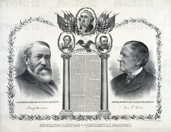 Republican Platform and Presidential Nominees, presidential candidate Benjamin Harrison and Vice Presidential Candidate Levi P. Morton, Published by Siegel Cooper & Co. 1888