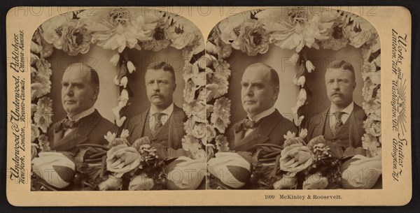 U.S. President William McKinley and Theodore Roosevelt during Presidential Election of 1900, Stereo Card, Underwood & Underwood, October 1900