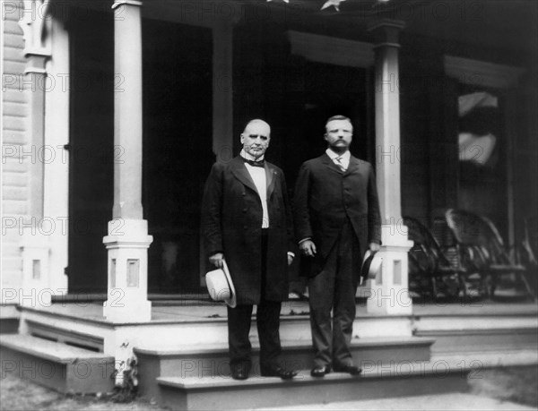 William McKinley and Theodore Roosevelt Standing on Porch Step, 1900