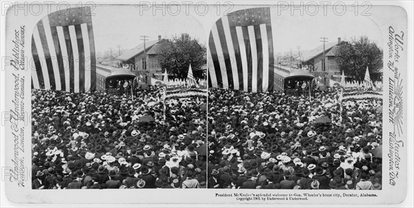 President McKinley's splendid welcome to Gen. Wheeler's home city, Decatur, Alabama, Stereo Card, Underwood & Underwood, 1901