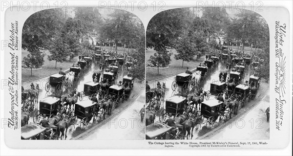 The Cortege Leaving the White House, President McKinley's Funeral, Washington D.C., USA, Stereo Card, Underwood & Underwood, September 17 1901