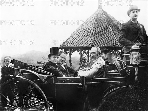 U.S. President William McKinley with Unidentified Group of Men in Open Carriage, Ashville, North Carolina, USA, Photograph by John H. Tarbell, 1897