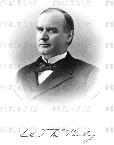 William McKinley (1843-1901), 25th President of the United States 1897-1901, Head and Shoulders Portrait, Engraving, Columbia Engr. Co., 1896