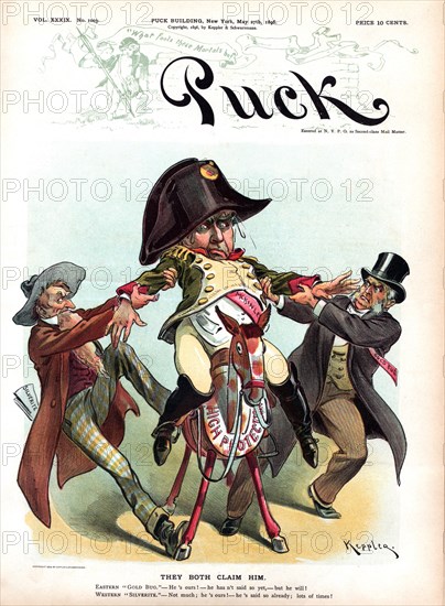 "They Both Claim Him", Political Cartoon, Puck Magazine, Artwork by Udo J. Keppler, Published by Keppler & Schwartzmann, May 27, 1896