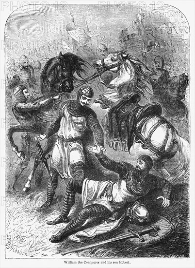 William the Conqueror and his son Robert, Illustration from John Cassell's Illustrated History of England, Vol. I from the earliest period to the reign of Edward the Fourth, Cassell, Petter and Galpin, 1857