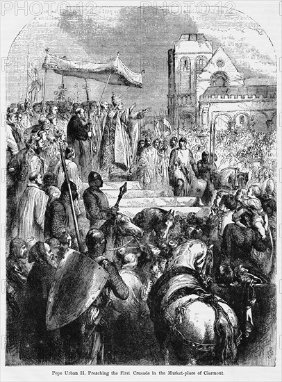 Pope Urban II, Preaching the First Crusade in the Market-place of Clermont, Illustration from John Cassell's Illustrated History of England, Vol. I from the earliest period to the reign of Edward the Fourth, Cassell, Petter and Galpin, 1857